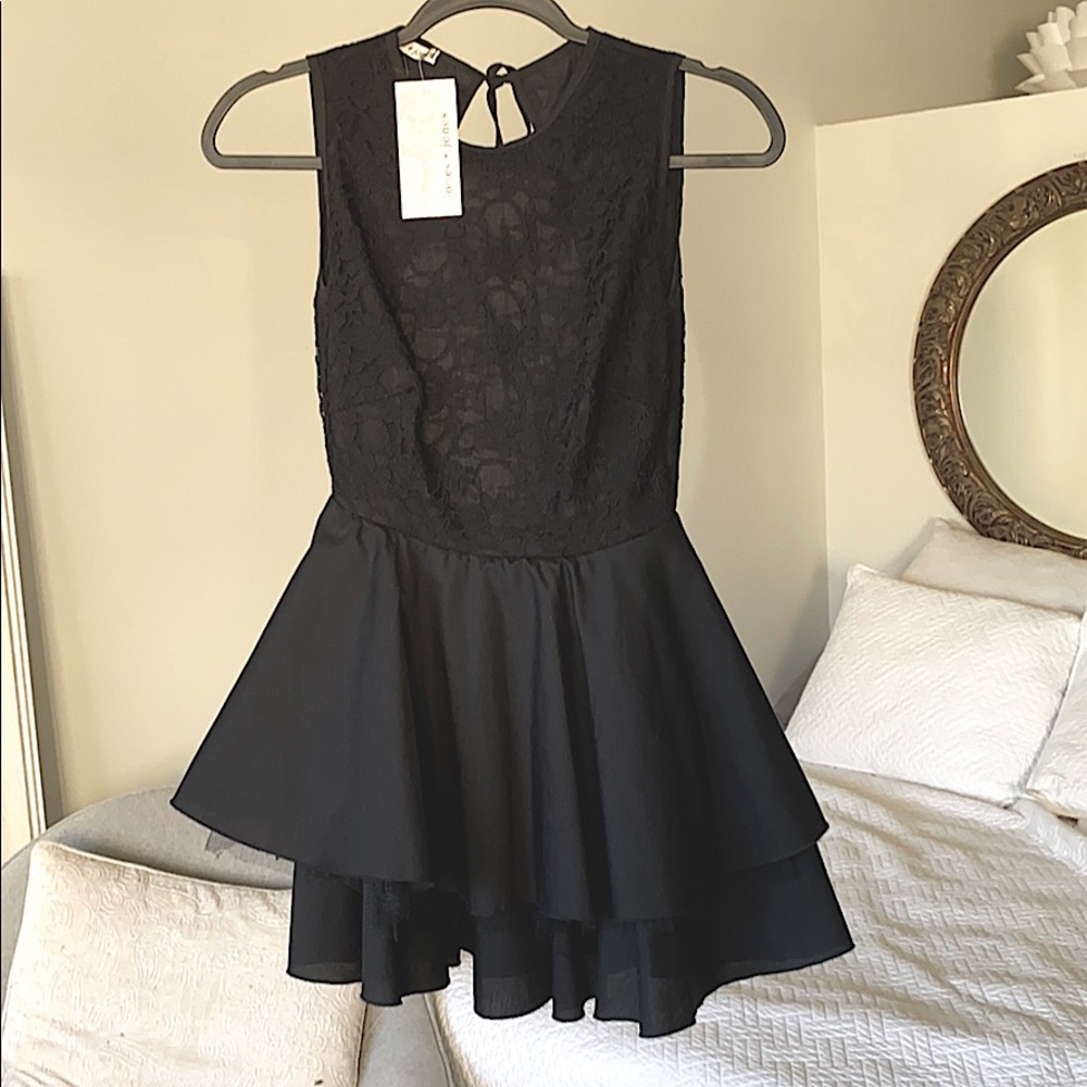 Black Mini Dress with lace & ruffles!